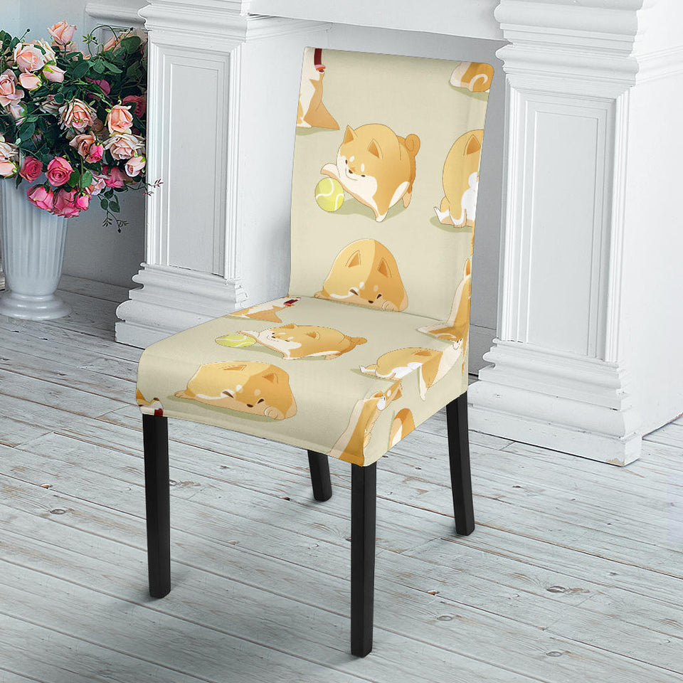 Cute Fat Shiba Inu Dog Pattern Dining Chair Slipcover