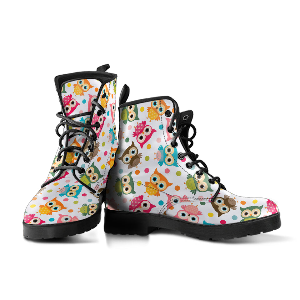 Color Cute Owl Pattern Leather Boots