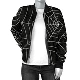 Spider Web Pattern Black Background White Cobweb Women'S Bomber Jacket