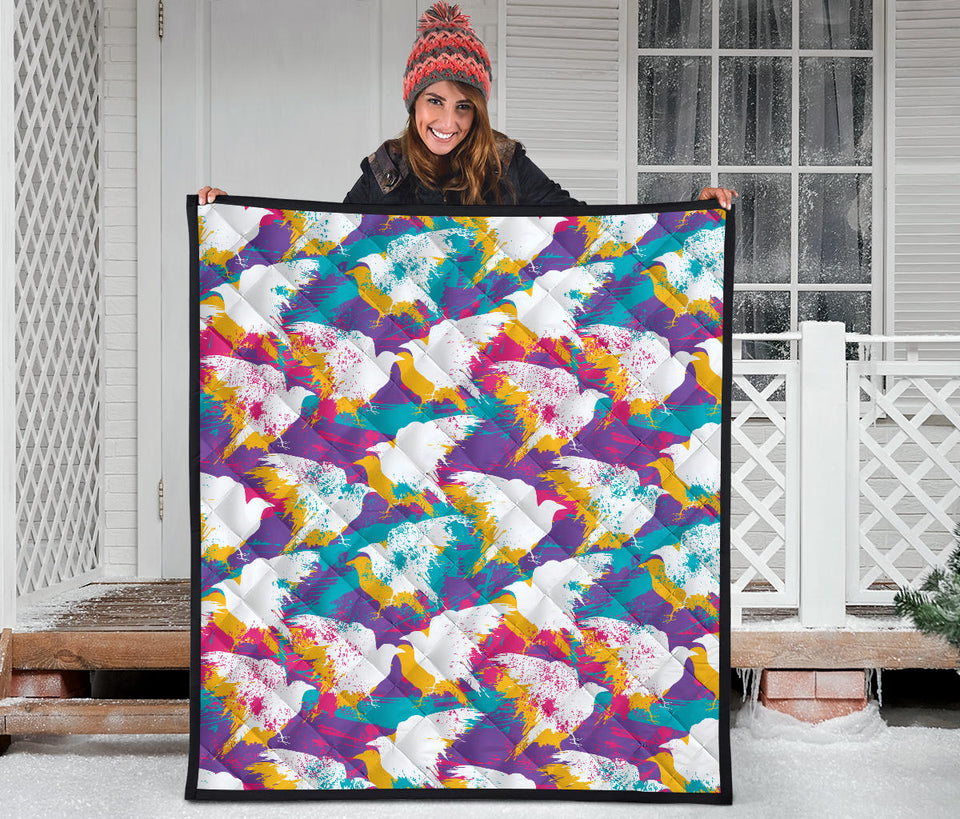Colorful Crow Illustration Pattern Premium Quilt