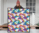 Colorful Crow Illustration Pattern Premium Quilt