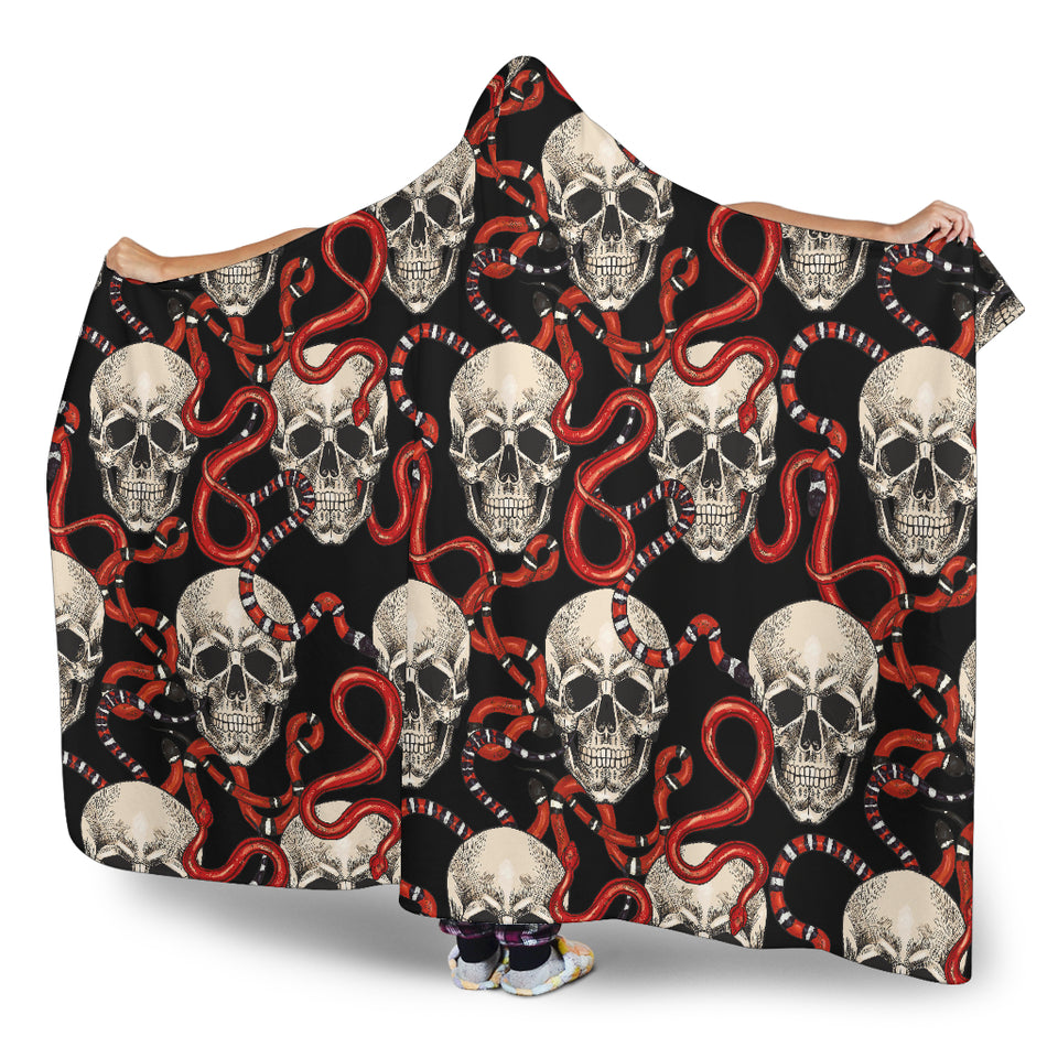 Red Snake Skull Pattern Hooded Blanket