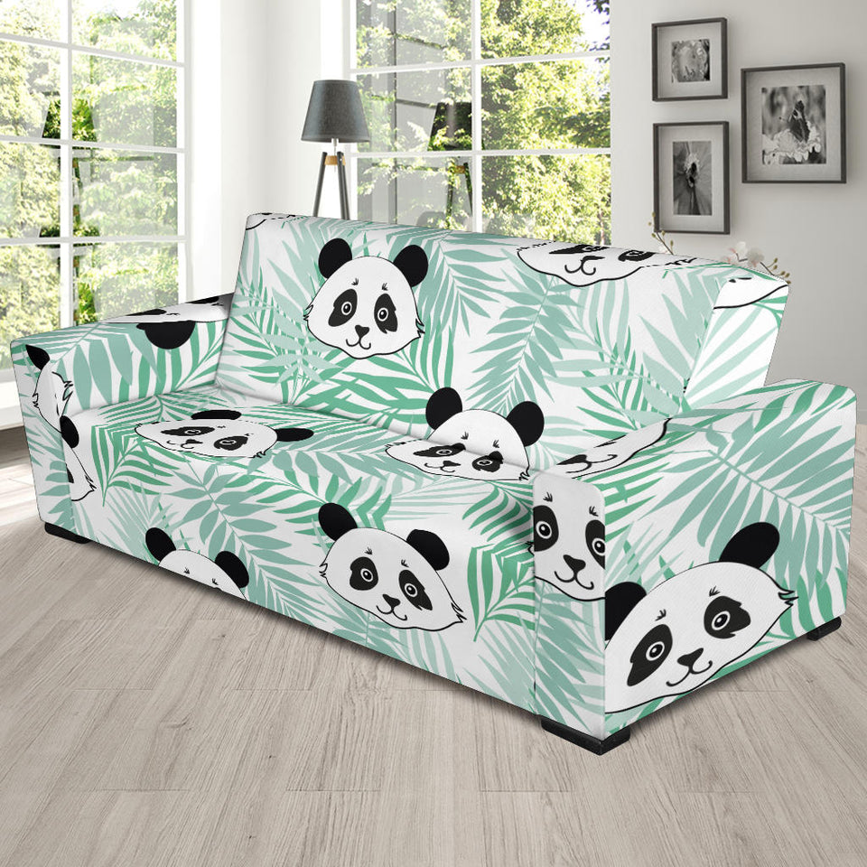 Panda Pattern Tropical Leaves Background Sofa Slipcover