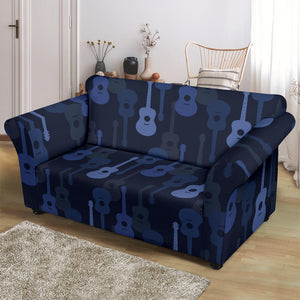 Blue Theme Guitar Pattern Loveseat Couch Slipcover