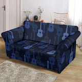 Blue Theme Guitar Pattern Loveseat Couch Slipcover