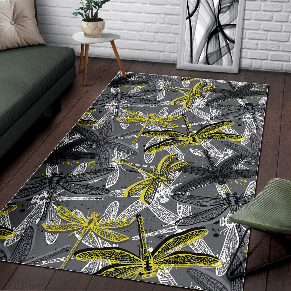 Hand Drawn Dragonfly Pattern Area Rug