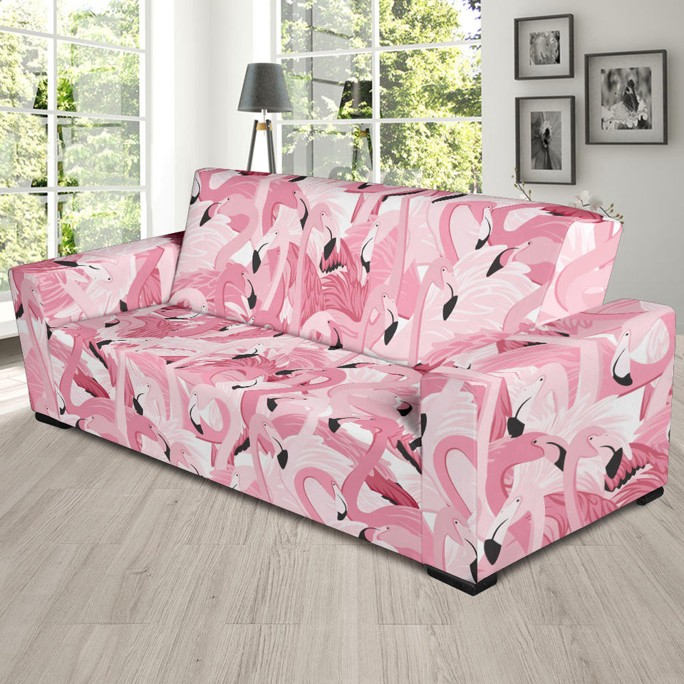 Pink Flamingos Pattern Background Sofa Slipcover