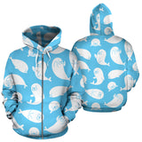 Cute White Sea Lion Seals Pattern Zip Up Hoodie