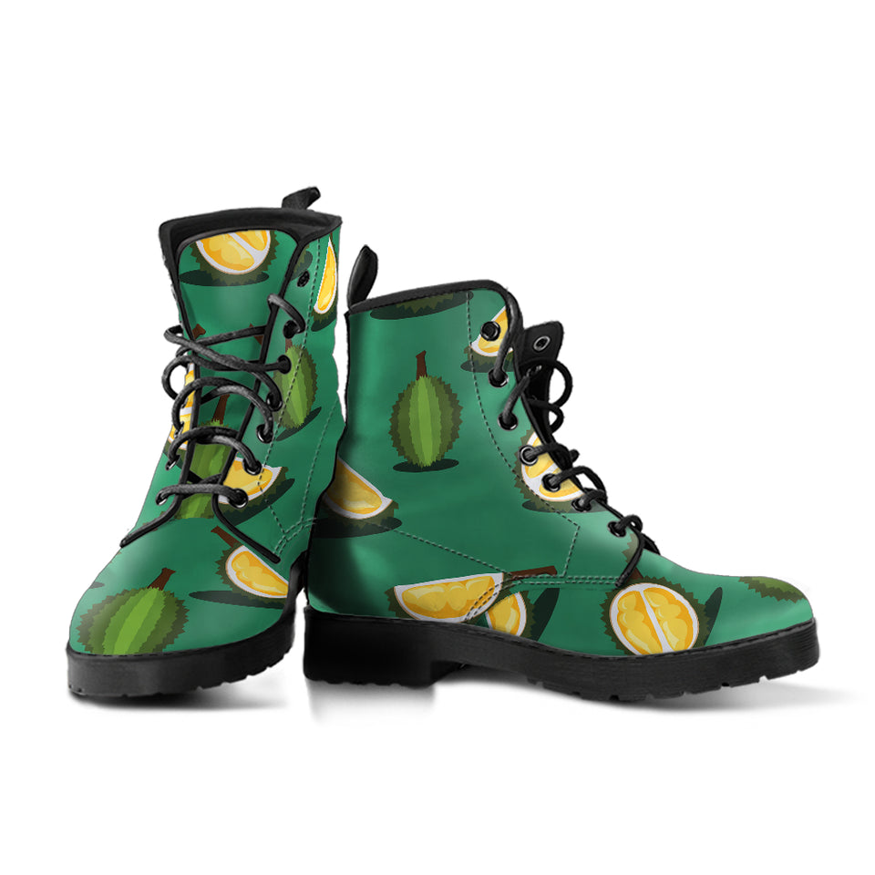 Durian Pattern Green Background Leather Boots