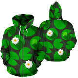 Frog Waterlily Pattern Zip Up Hoodie