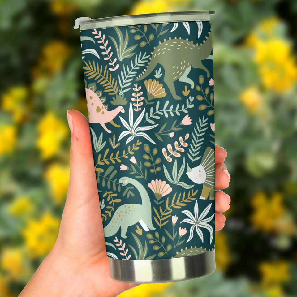 Dinosaurs Tropical Leaves Flower Pattern Tumbler