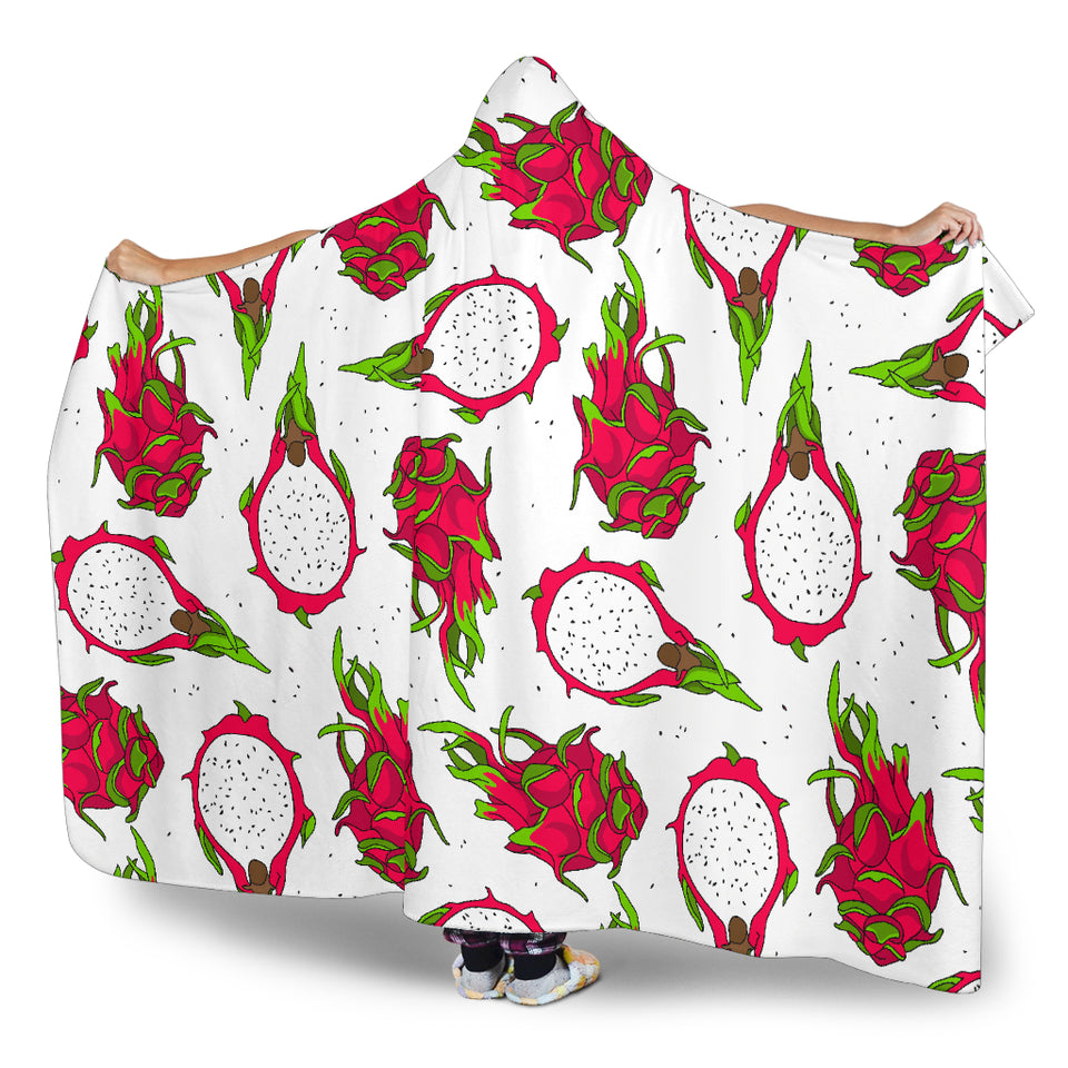 Dragon Fruits White Background Hooded Blanket