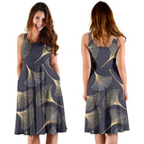 Gold Ginkgo Leaves Sleeveless Midi Dress