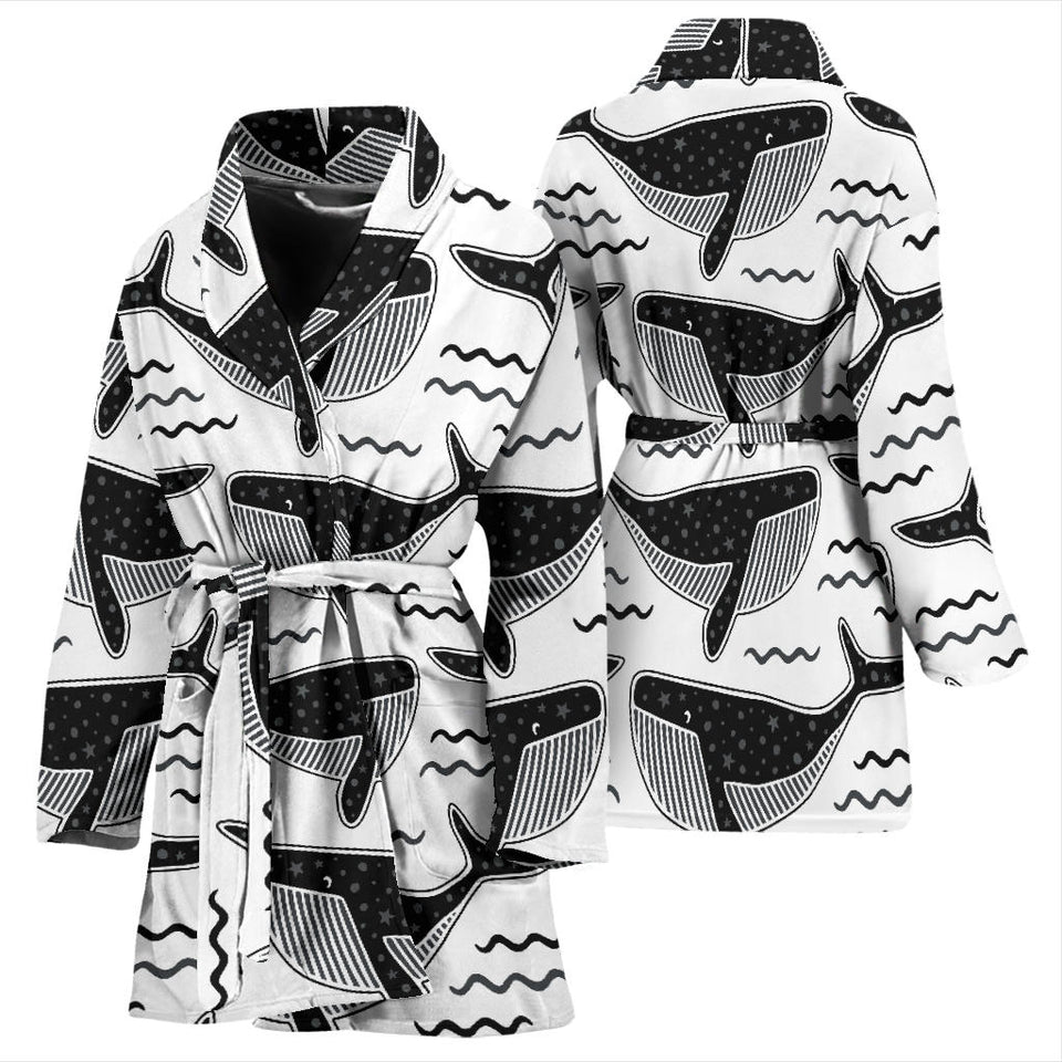 Black Whale Pattern Women'S Bathrobe