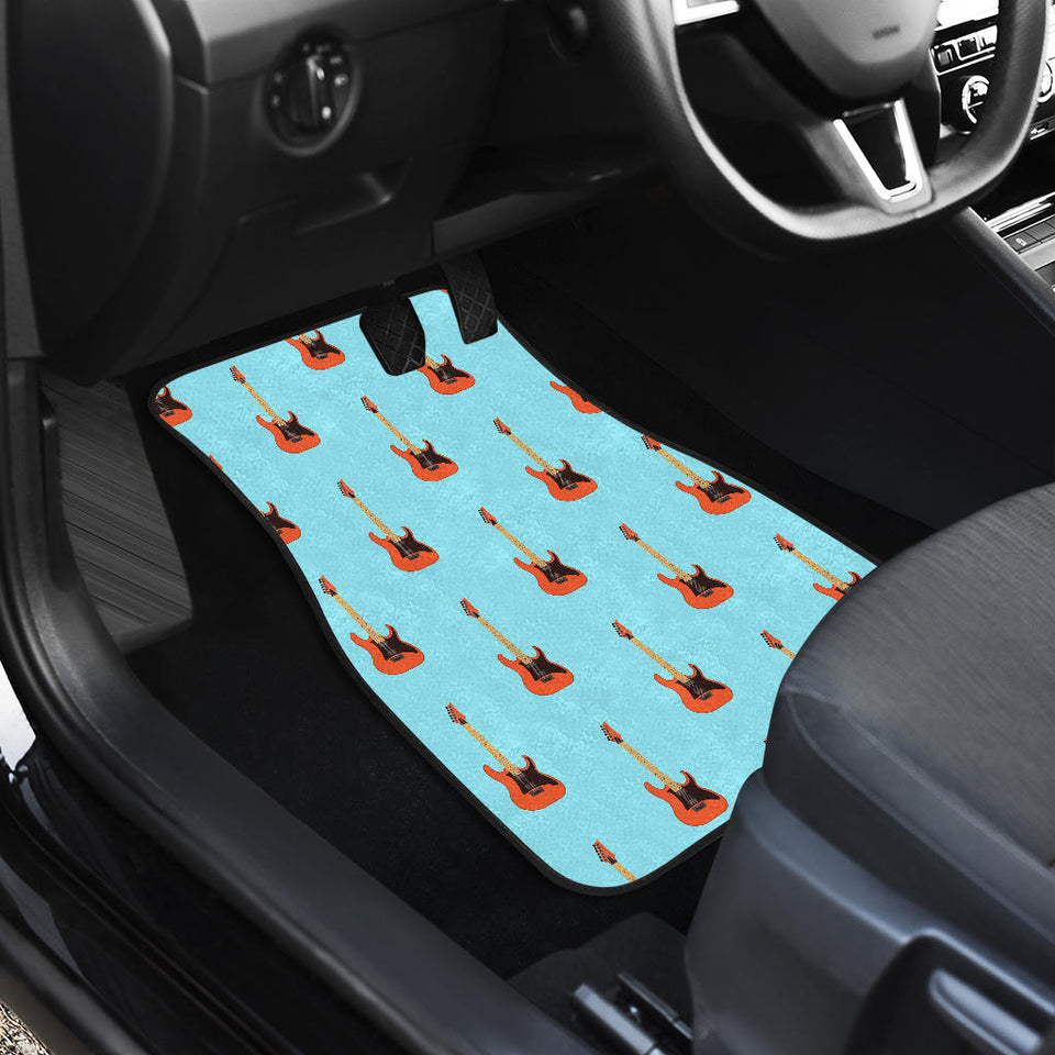 Electric Guitar Pattern Light Blue Background Front Car Mats