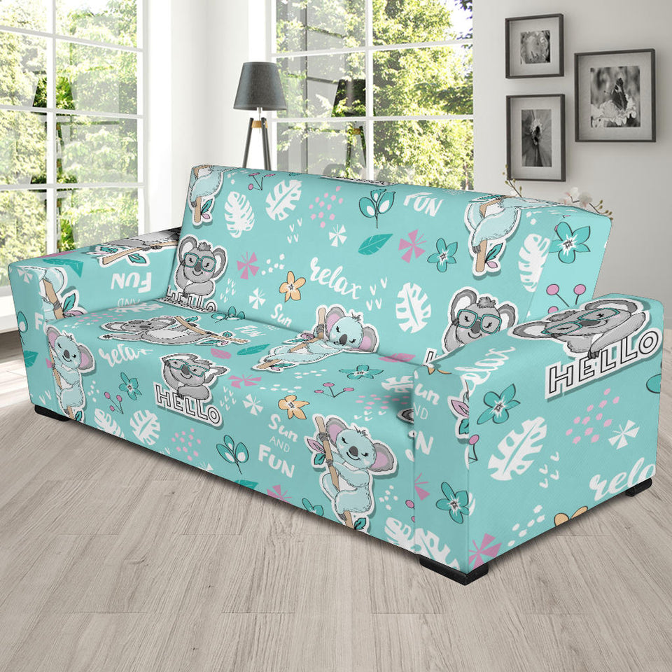Cute Koalas Blue Background Pattern Sofa Slipcover