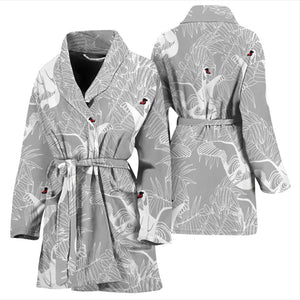 White Swan Gray Background Women'S Bathrobe