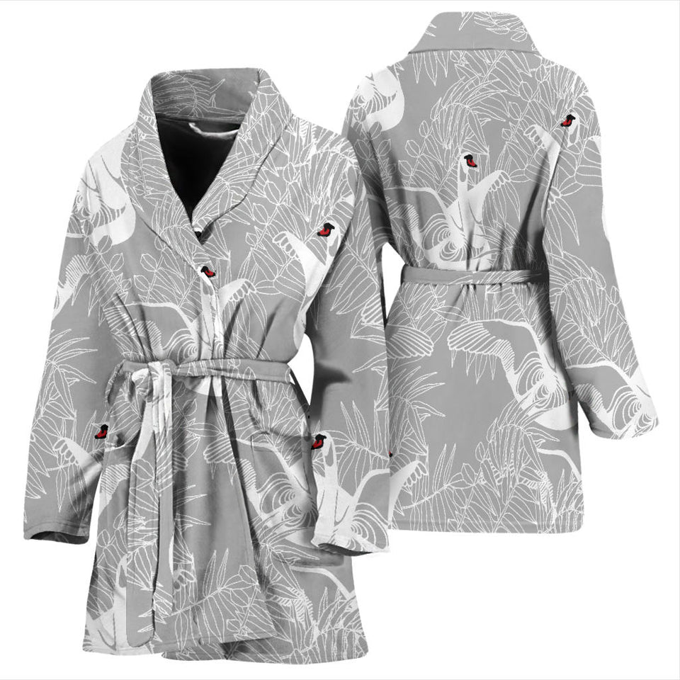 White Swan Gray Background Women'S Bathrobe