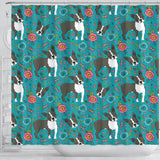 Boston Terrier Beautiful Flower Pattern Shower Curtain Fulfilled In US
