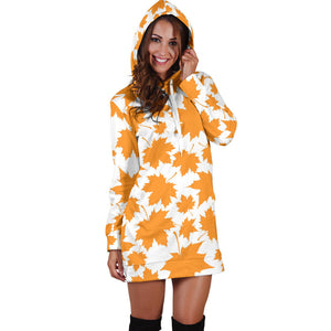 Orange Maple Leaf Pattern Women'S Hoodie Dress