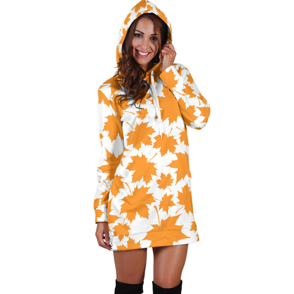 Orange Maple Leaf Pattern Women'S Hoodie Dress