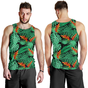 heliconia flower palm monstera leaves black background Men Tank Top
