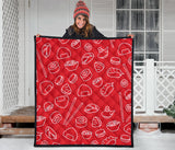 Sushi Pattern Red Background Premium Quilt
