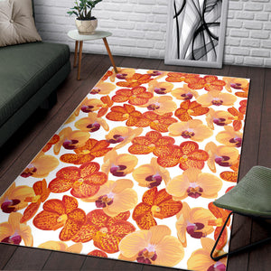 Orange Yellow Orchid Flower Pattern Background Area Rug