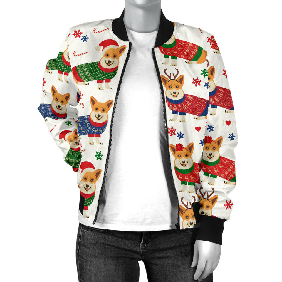 Corgi Christmas Pattern Women'S Bomber Jacket