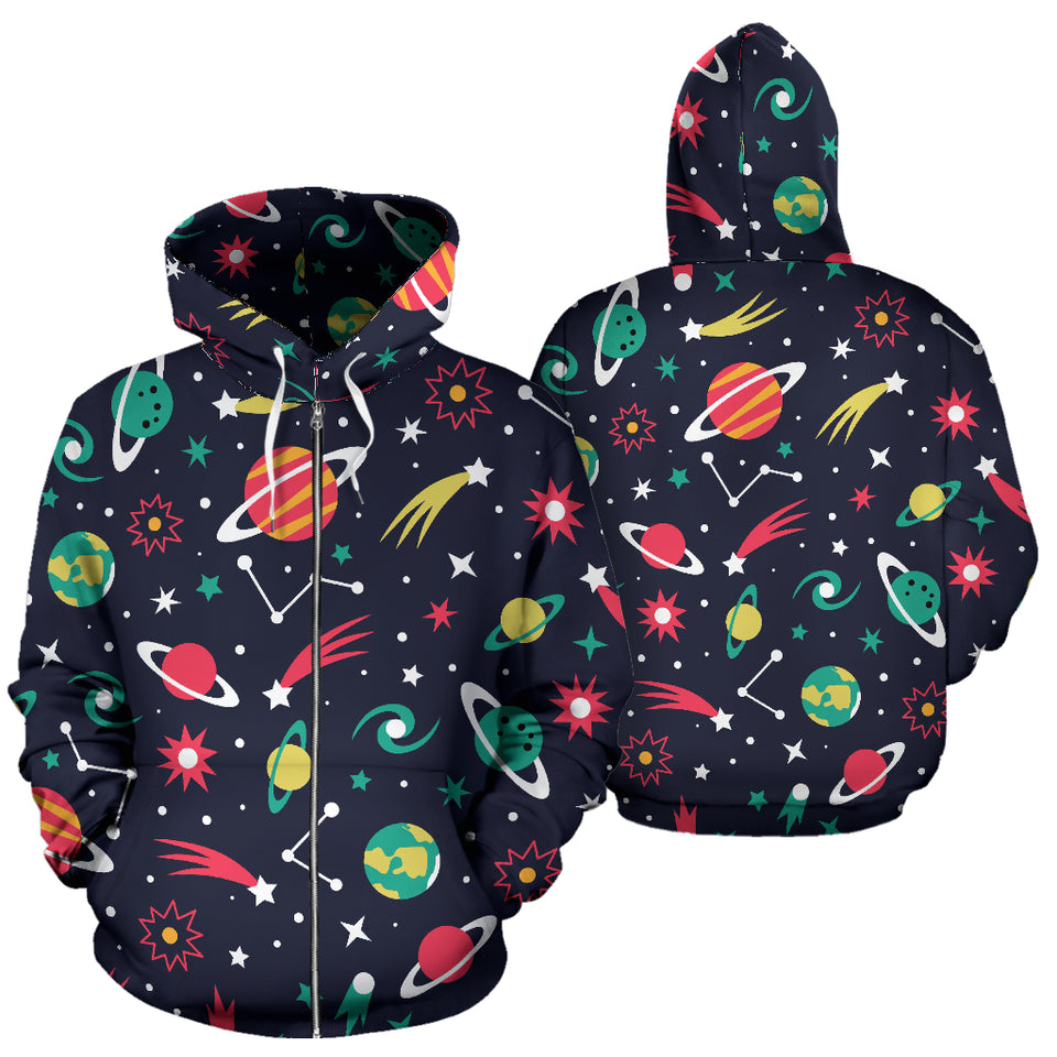 Colorful Space Pattern Planet Star Zip Up Hoodie