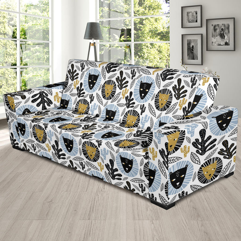 Lion Pattern Print Design 05 Sofa Slipcover