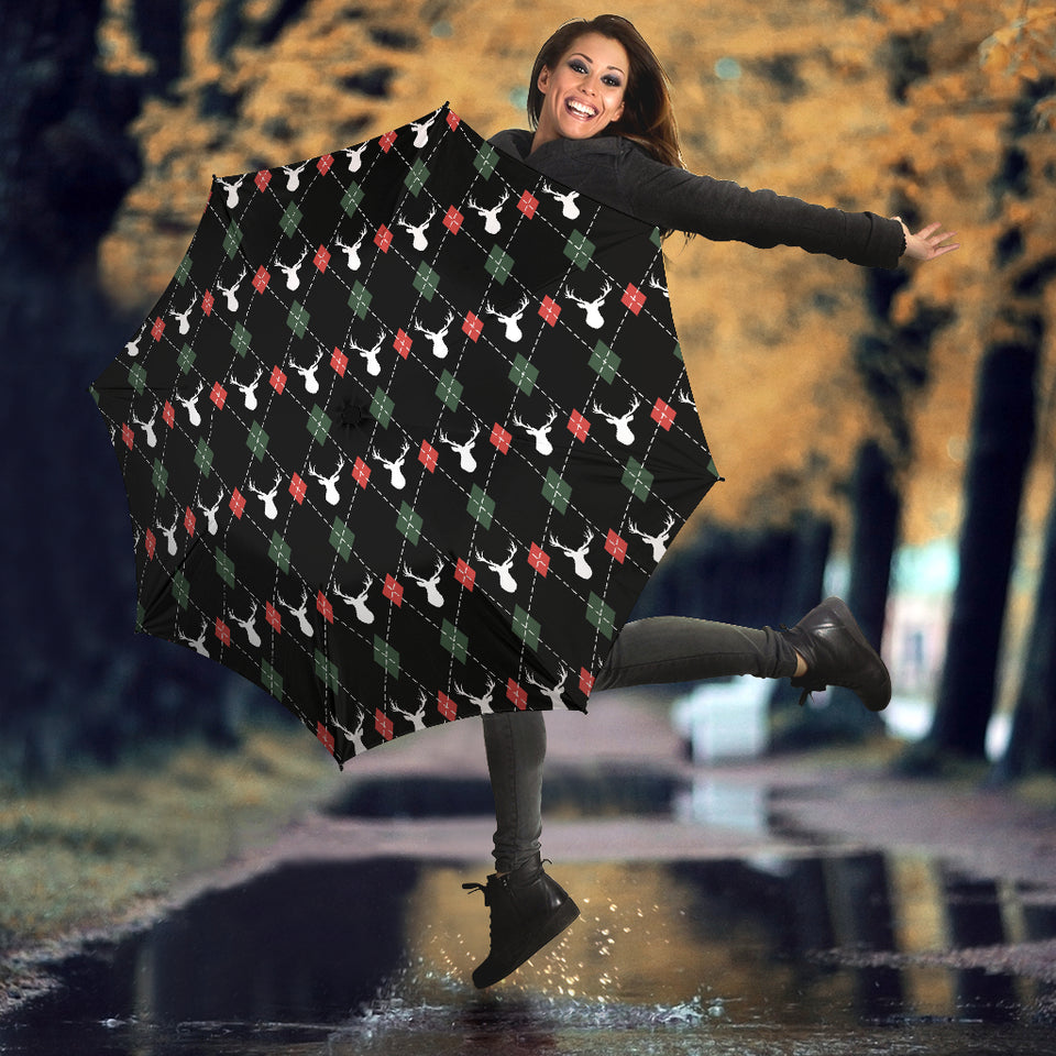 Deer Christmas New Year Pattern Argyle Umbrella