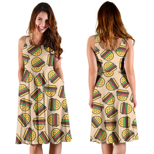 Hamburger Pattern Print Design 01 Sleeveless Midi Dress