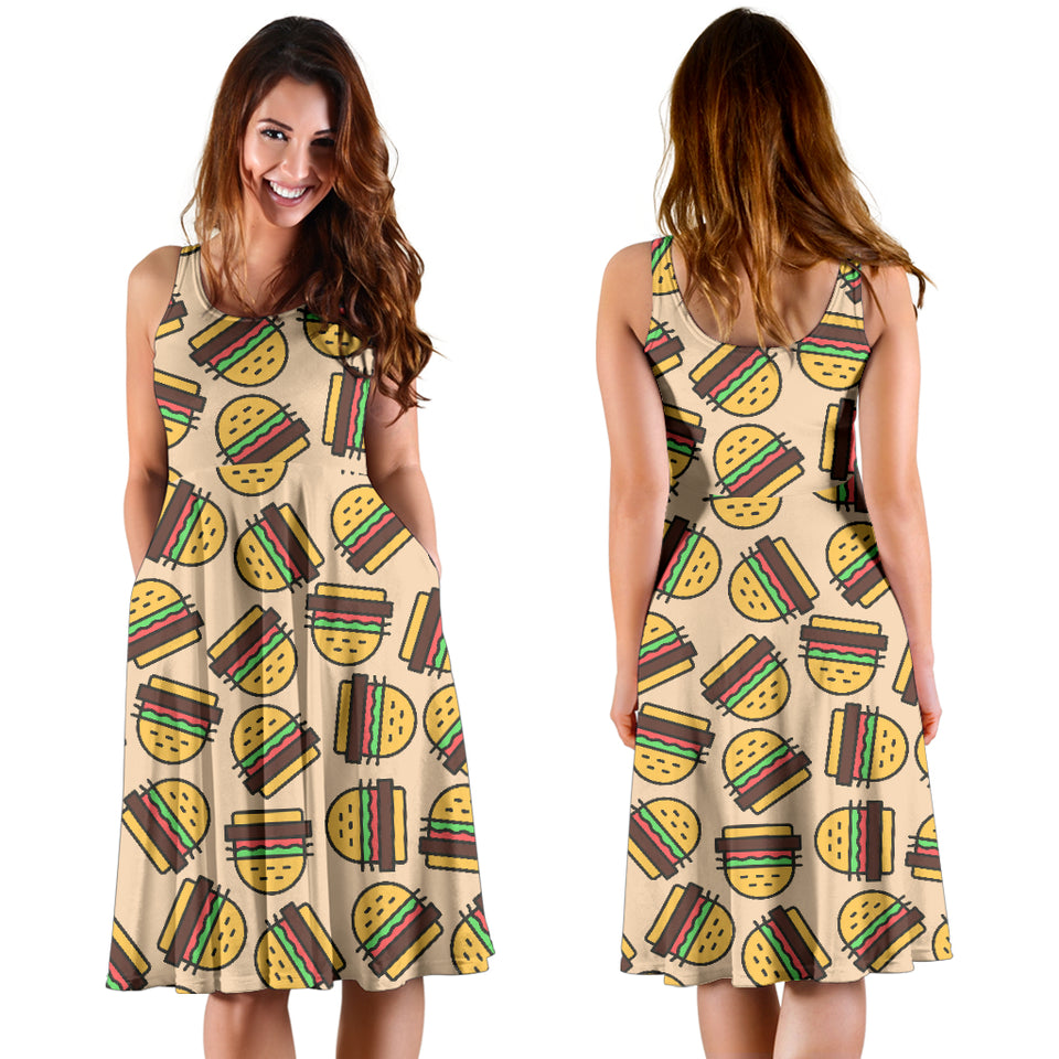 Hamburger Pattern Print Design 01 Sleeveless Midi Dress