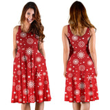 Snowflake Pattern Red Background Sleeveless Midi Dress