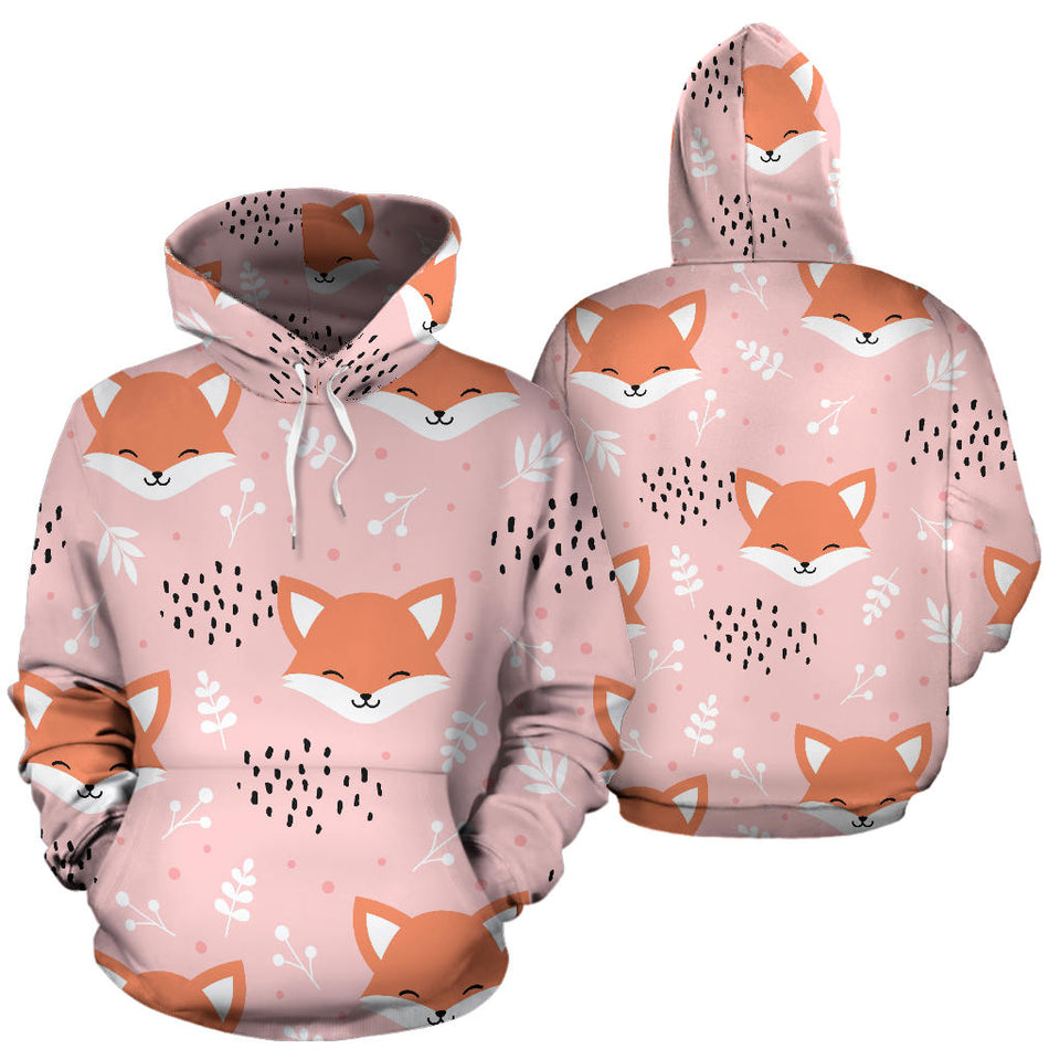 Cute Fox Pattern Pink Background Men Women Pullover Hoodie