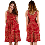 Gold Dragons Red Background Sleeveless Midi Dress