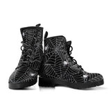 Spider Web Design Pattern Black Background White Cobweb Leather Boots