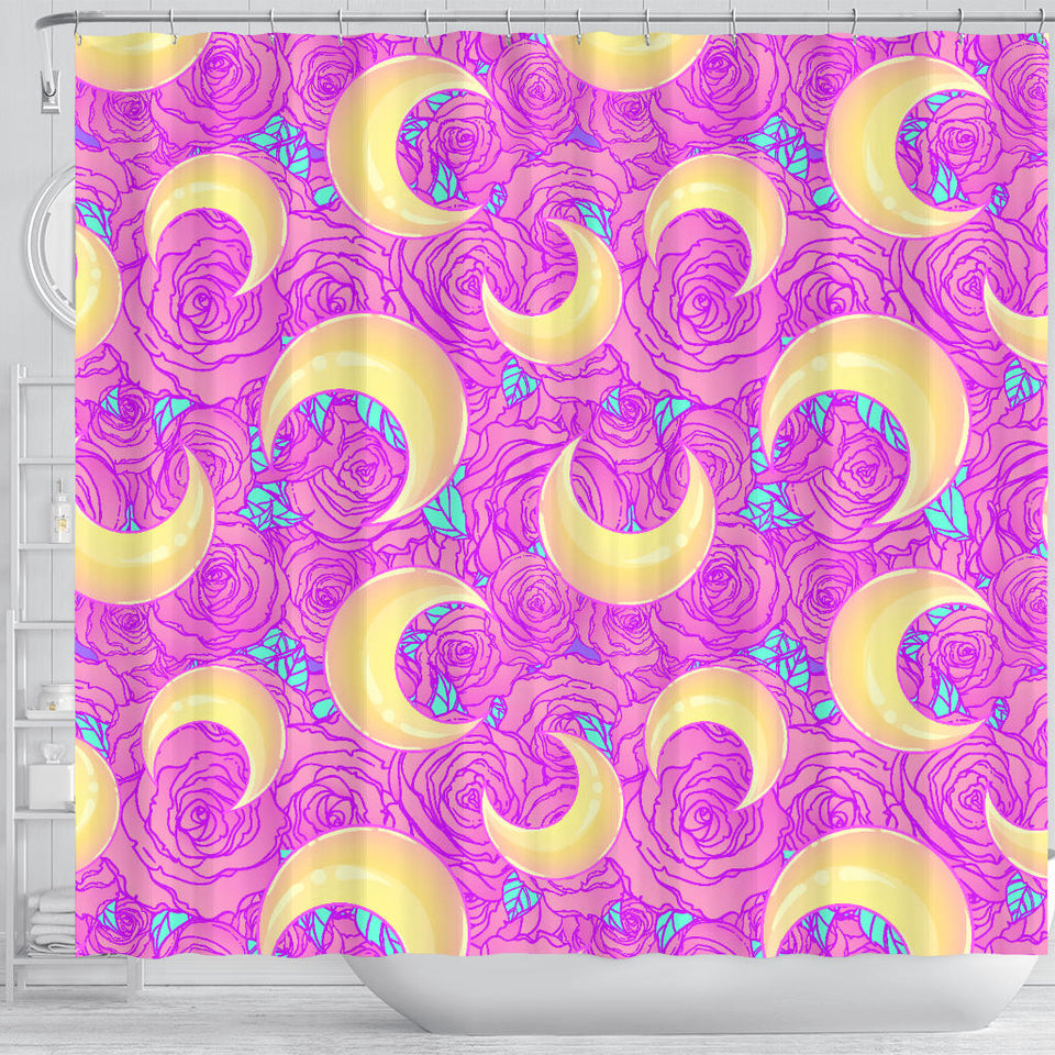 Moon Pink Rose Background Shower Curtain Fulfilled In US