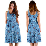 Anchors Rudder Compass Star Nautical Pattern Sleeveless Midi Dress