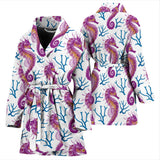 Purple Seahorse Blue Coral Pattern Women'S Bathrobe