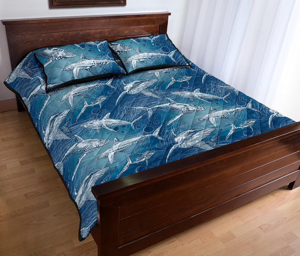 Shark hand drawn Quilt Bed Set