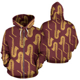 Hand Drawn Gold Saxophone Red Background  Zip Up Hoodie