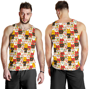 Colorful Maneki Neko Lucky Cat pattern Men Tank Top