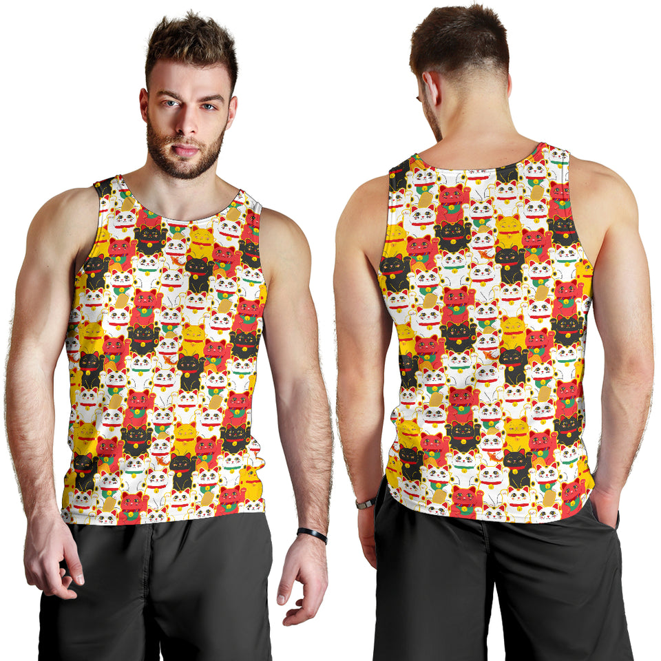 Colorful Maneki Neko Lucky Cat pattern Men Tank Top