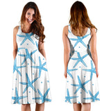 Watercolor Starfish Pattern Sleeveless Midi Dress
