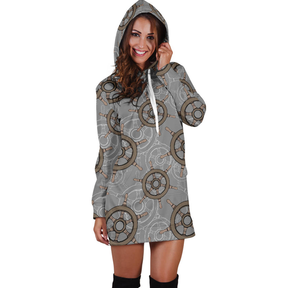 Nautical Wood Steering Wheel Pattern Women'S Hoodie Dress