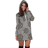 Nautical Wood Steering Wheel Pattern Women'S Hoodie Dress