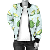 Durian Pattern Blue Background Women'S Bomber Jacket