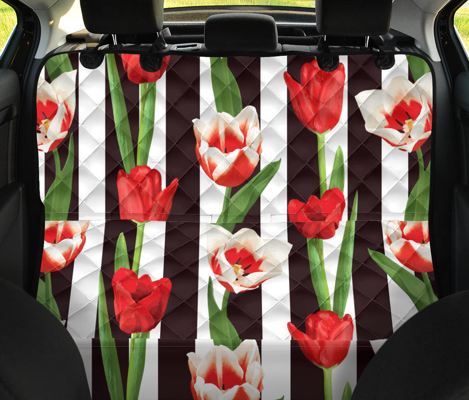 Red And White Tulips Pattern Dog Car Seat Covers